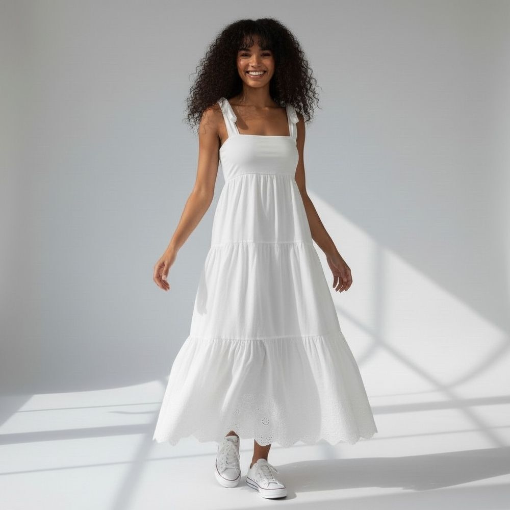 NWT Jason Wu Tiered Eyelet Lace Cotton Shoulder Tie Square Neck Maxi Dress S